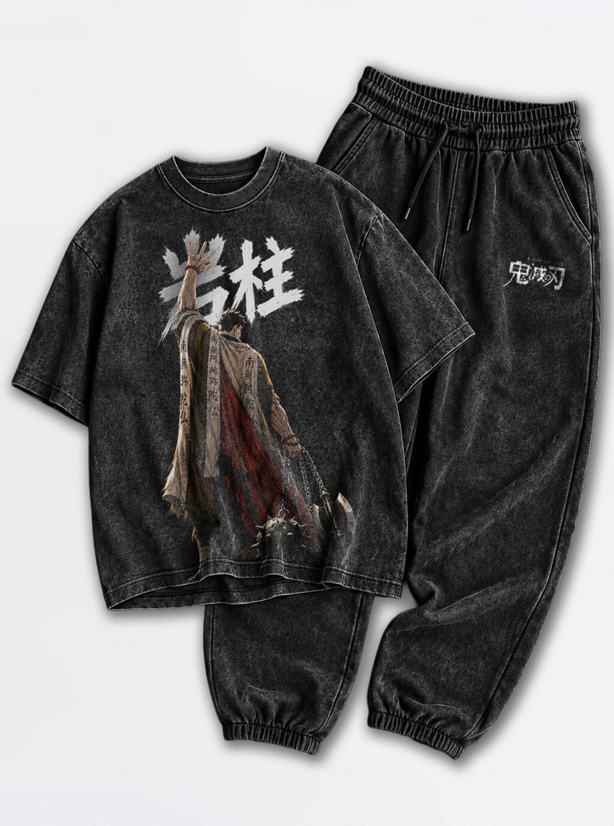 Cool Black Tee & Joggers Combo – Stone Pillar – mockup | Demon Slayer