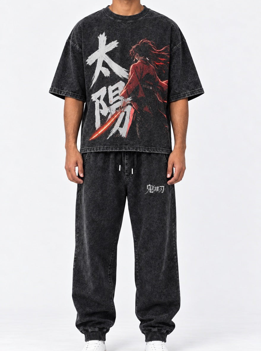 Upper Ranks Tee & Joggers Combo – Yoriichi Sun – model shot | Demon Slayer