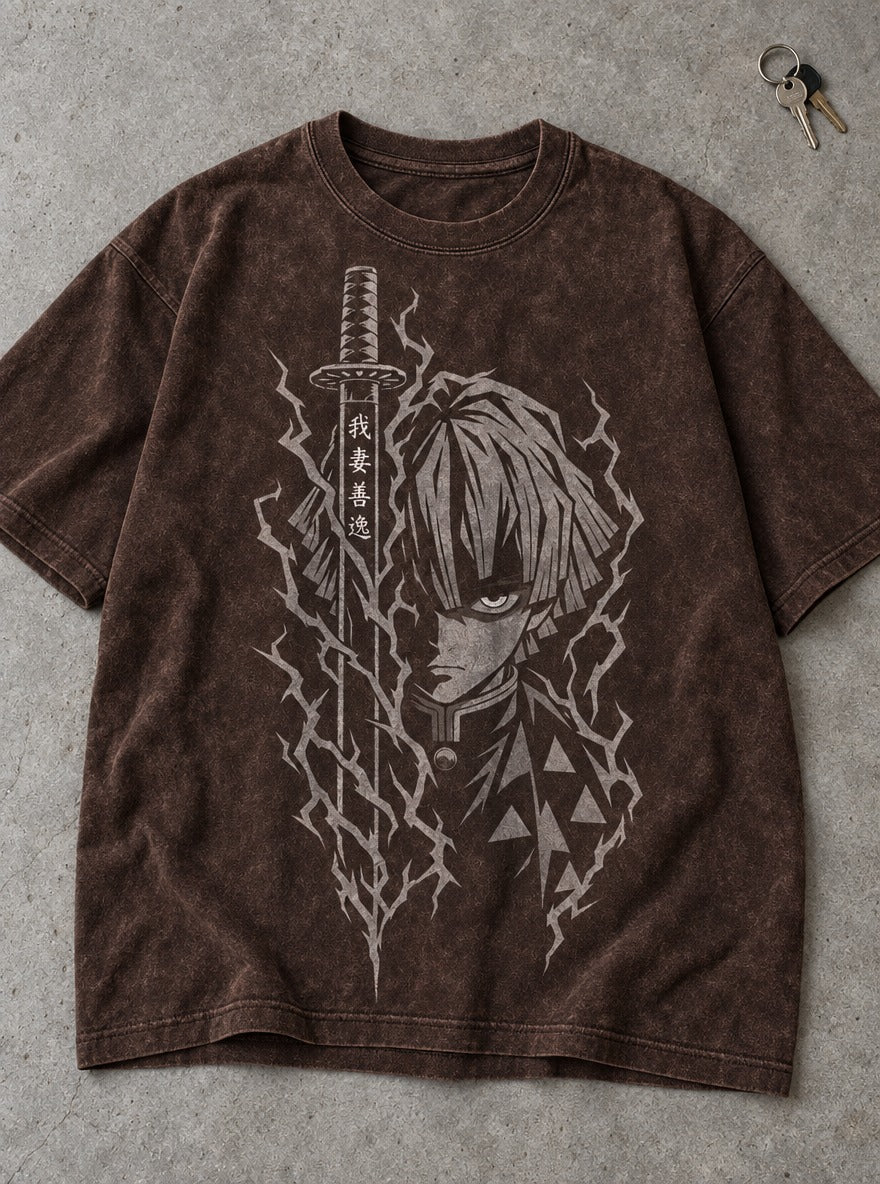 Zenitsu Blade – Brown T-Shirt – flat-lay | Demon Slayer
