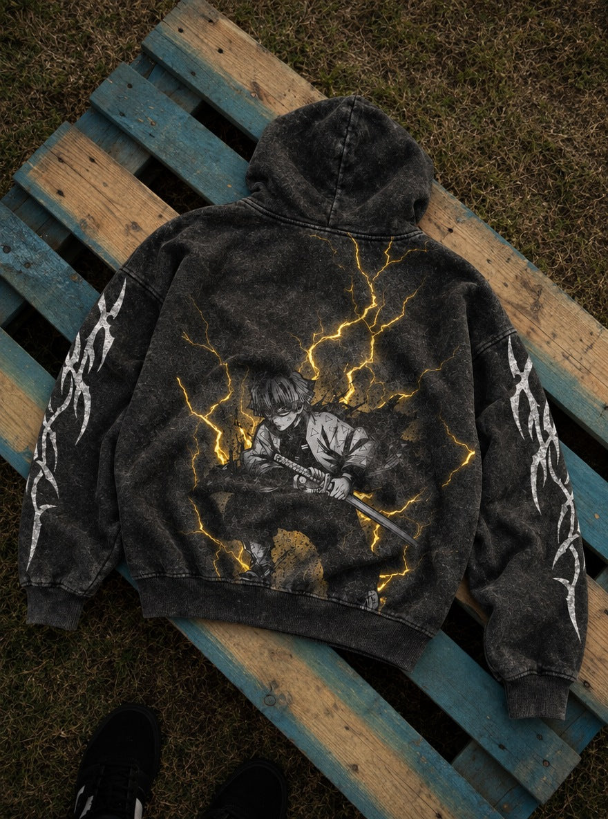 Zenitsu Thunderclap – Hoodie – flat-lay | Demon Slayer