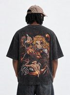 Rengoku Flame – Black T-Shirt – model shot | Demon Slayer