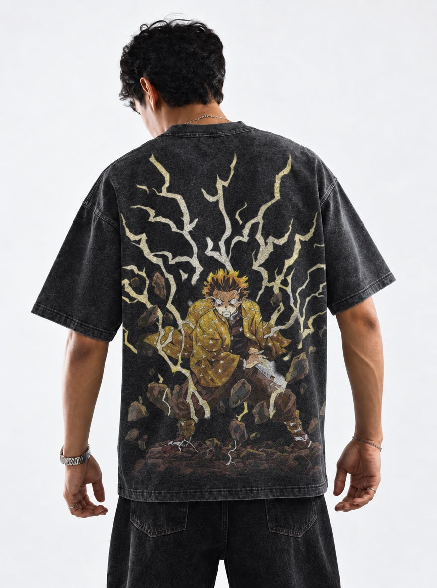 Zenitsu Thunder – Black T-Shirt – model shot | Demon Slayer