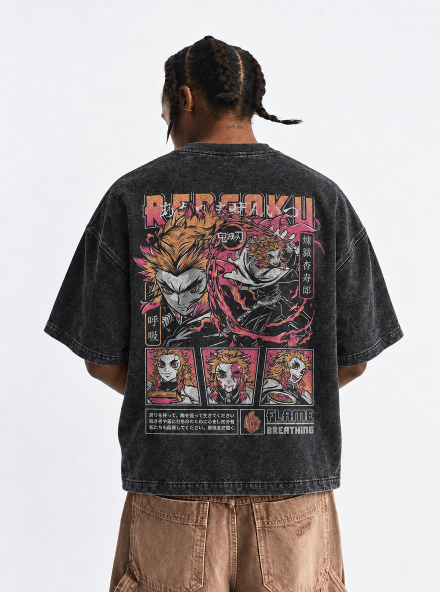Rengoku Tribute – Black T-Shirt – model shot | Demon Slayer