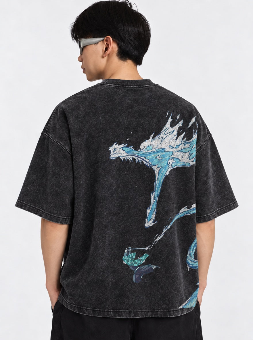 Water Dragon – Black T-Shirt – model shot | Demon Slayer