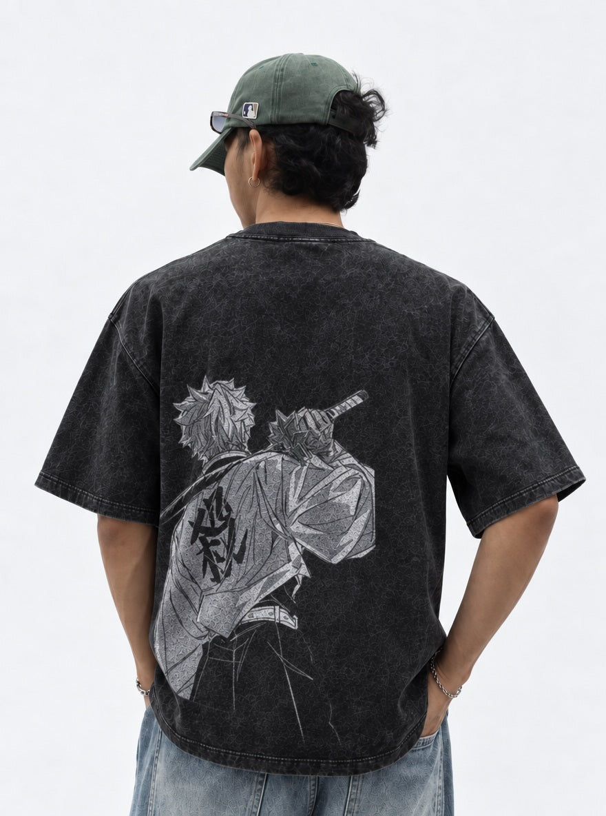 Sanemi Back – Black T-Shirt – model shot | Demon Slayer