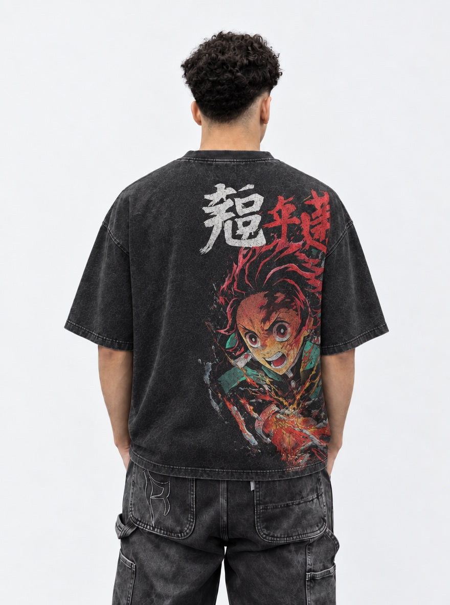 Tanjiro Blaze – Black T-Shirt – model shot | Demon Slayer