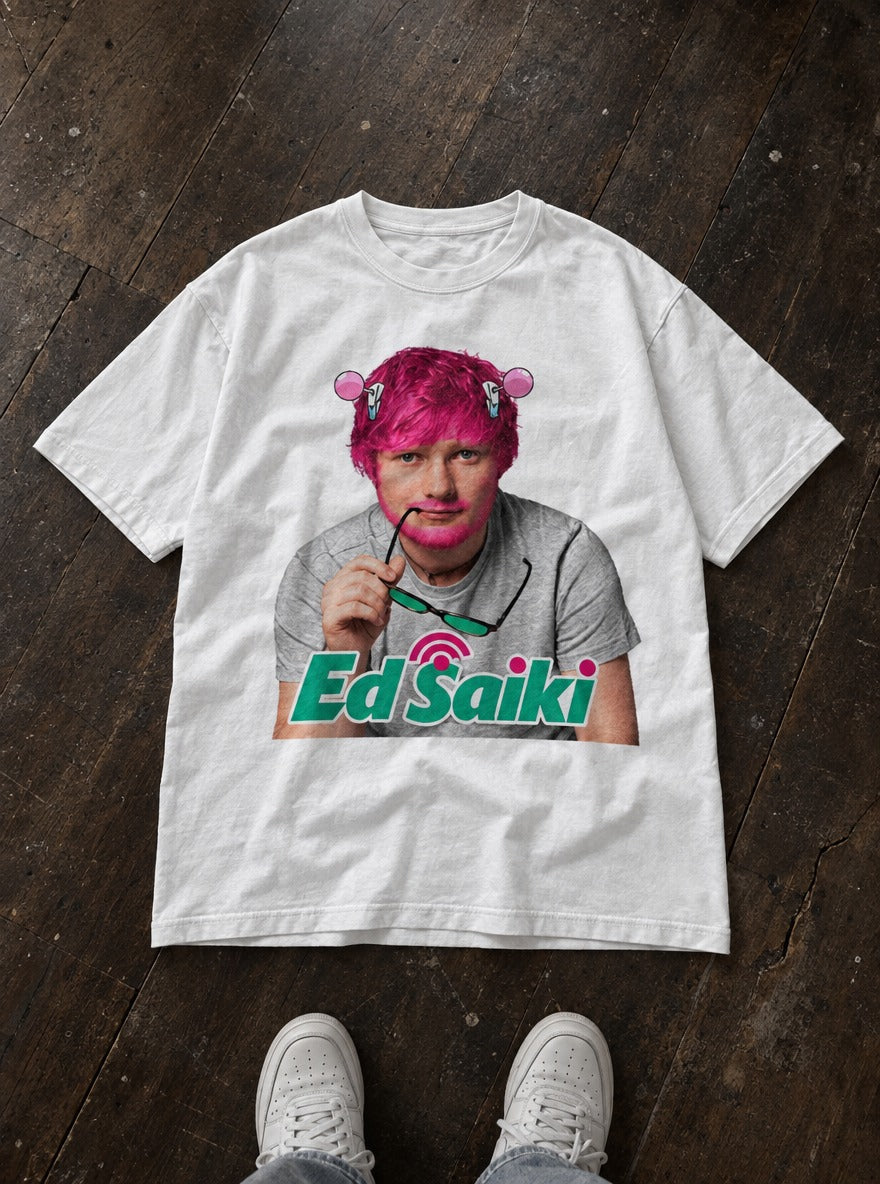 Ed Saiki – White Tee – flat-lay | Meme Tees