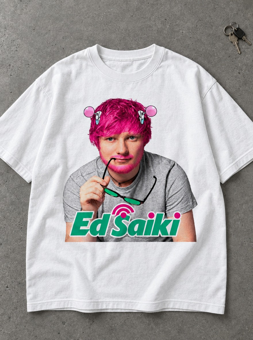 Ed Saiki – White Tee – flat-lay | Meme Tees