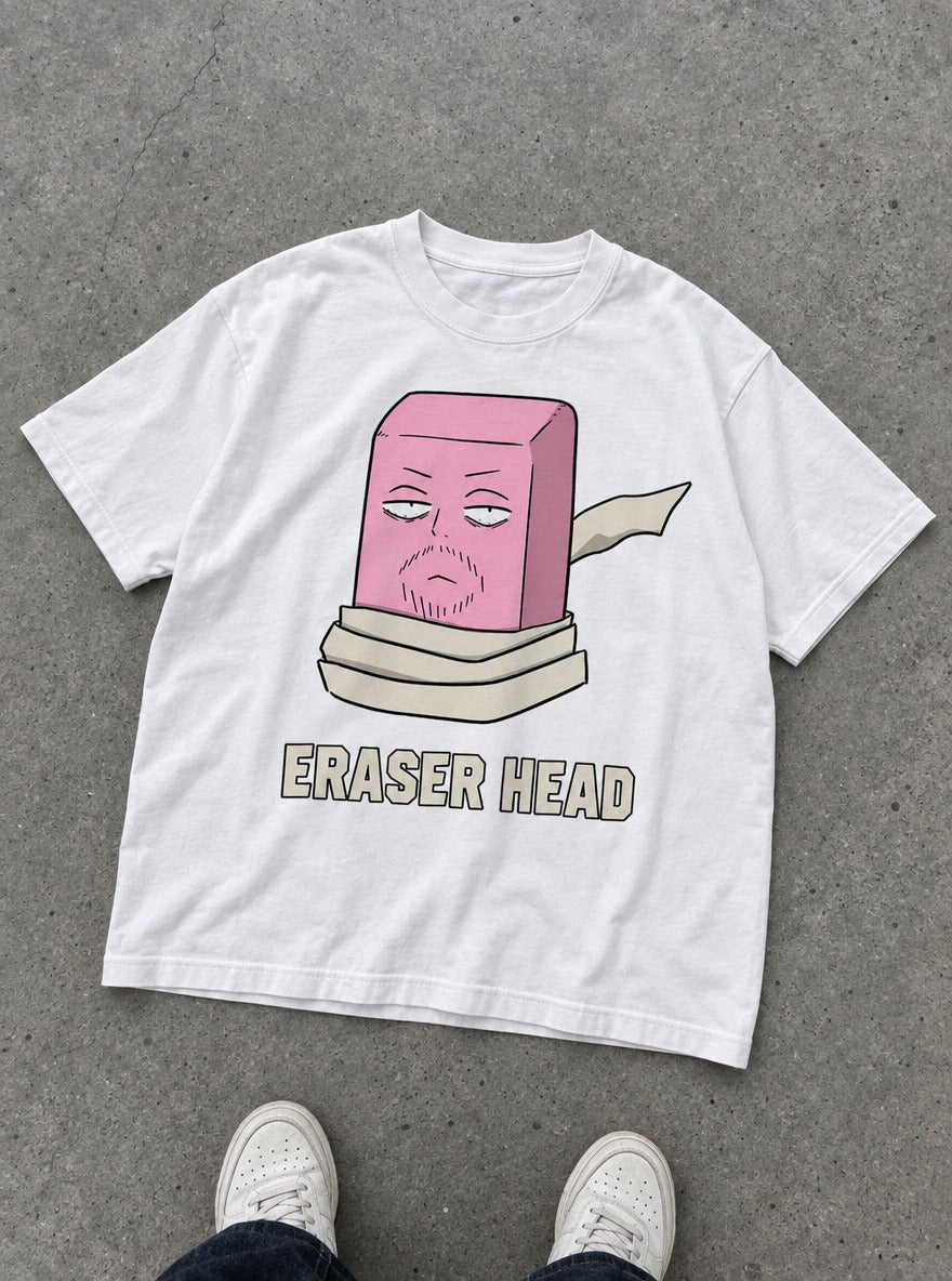Eraser Head – White Tee – flat-lay | Meme Tees
