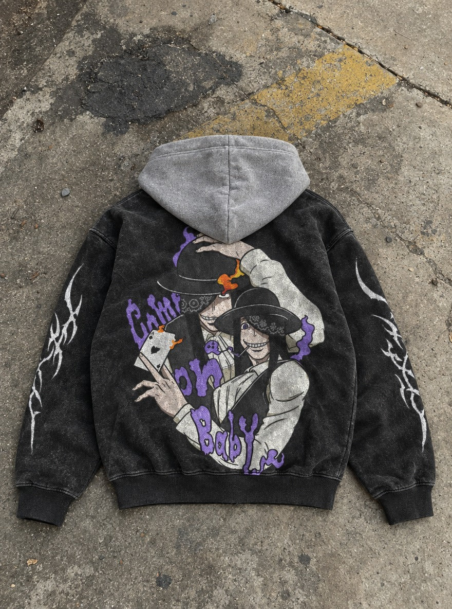 Ace Smoke – Black & Grey Hoodie – flat-lay | Fire Force