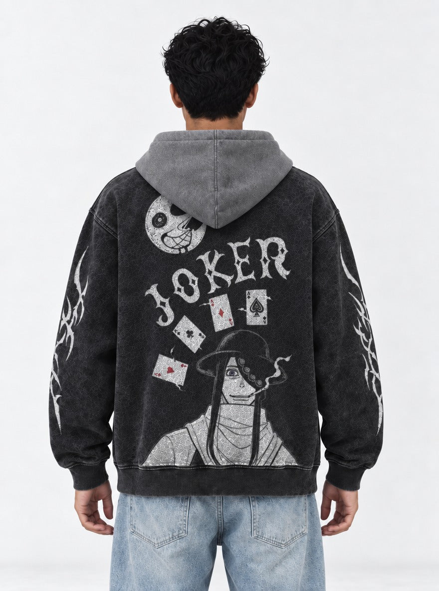 Crescent Cards – Black & Grey Hoodie – model shot | Fire Force