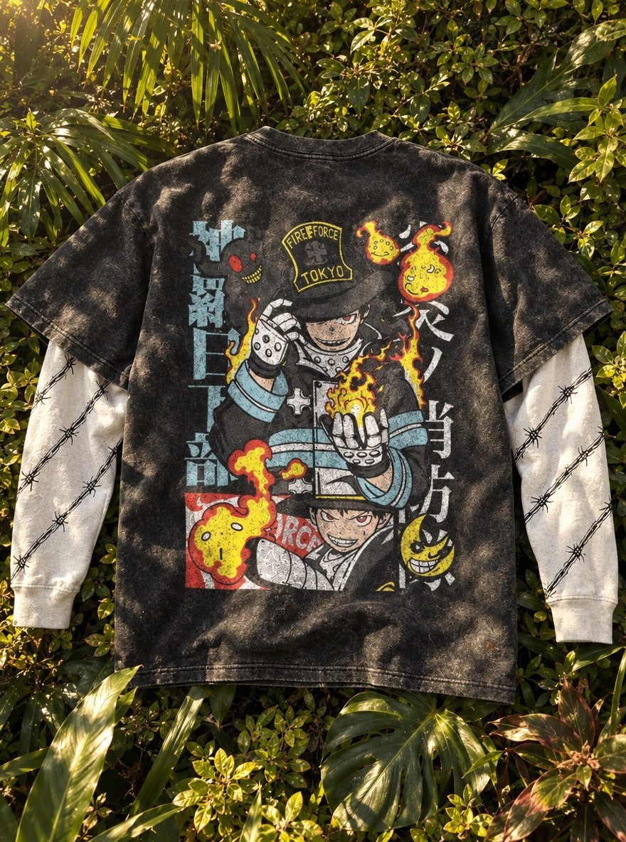 Flame Faces – Double Sleeves – flat-lay | Fire Force