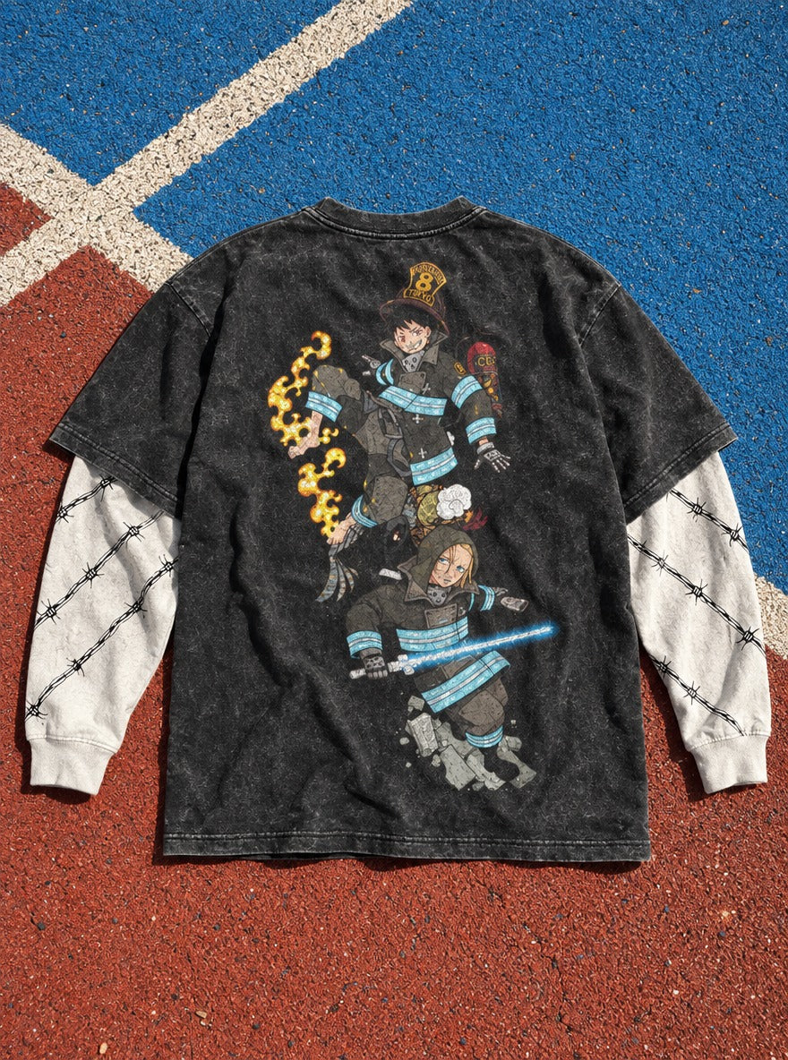Flame Runner – Double Sleeves – flat-lay | Fire Force