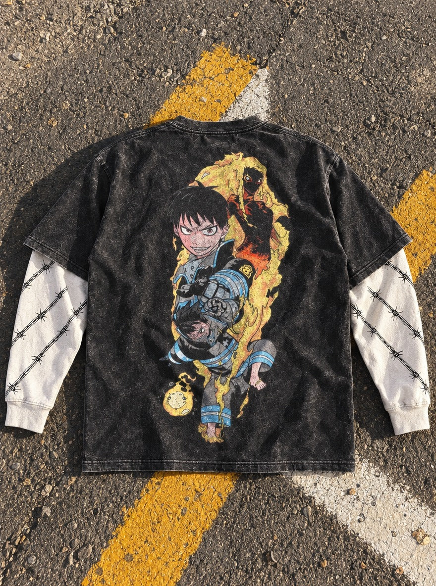 Grinning Flame – Double Sleeves – flat-lay | Fire Force
