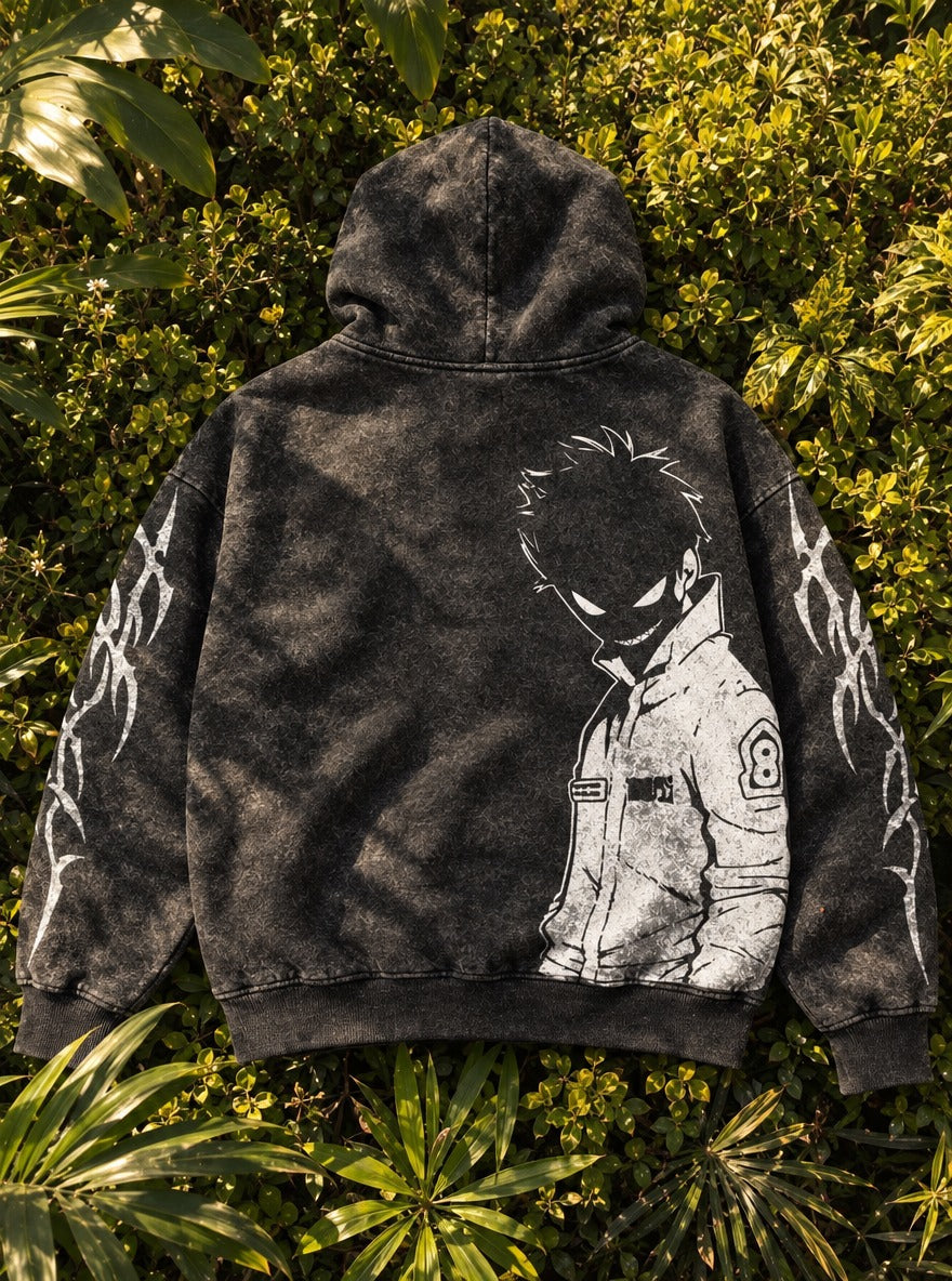 Grinning Shadow – Hoodie – flat-lay | Fire Force