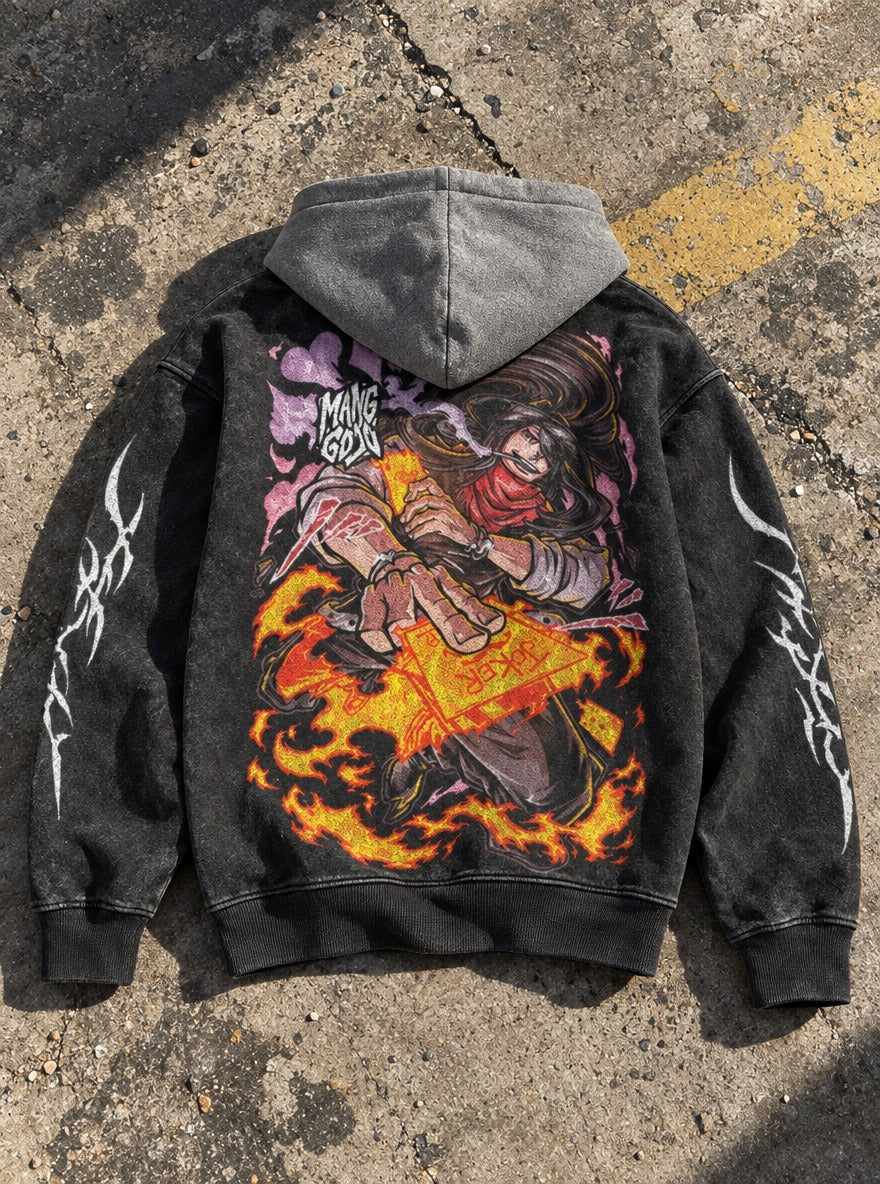 Joker Throw – Black & Grey Hoodie – flat-lay | Fire Force
