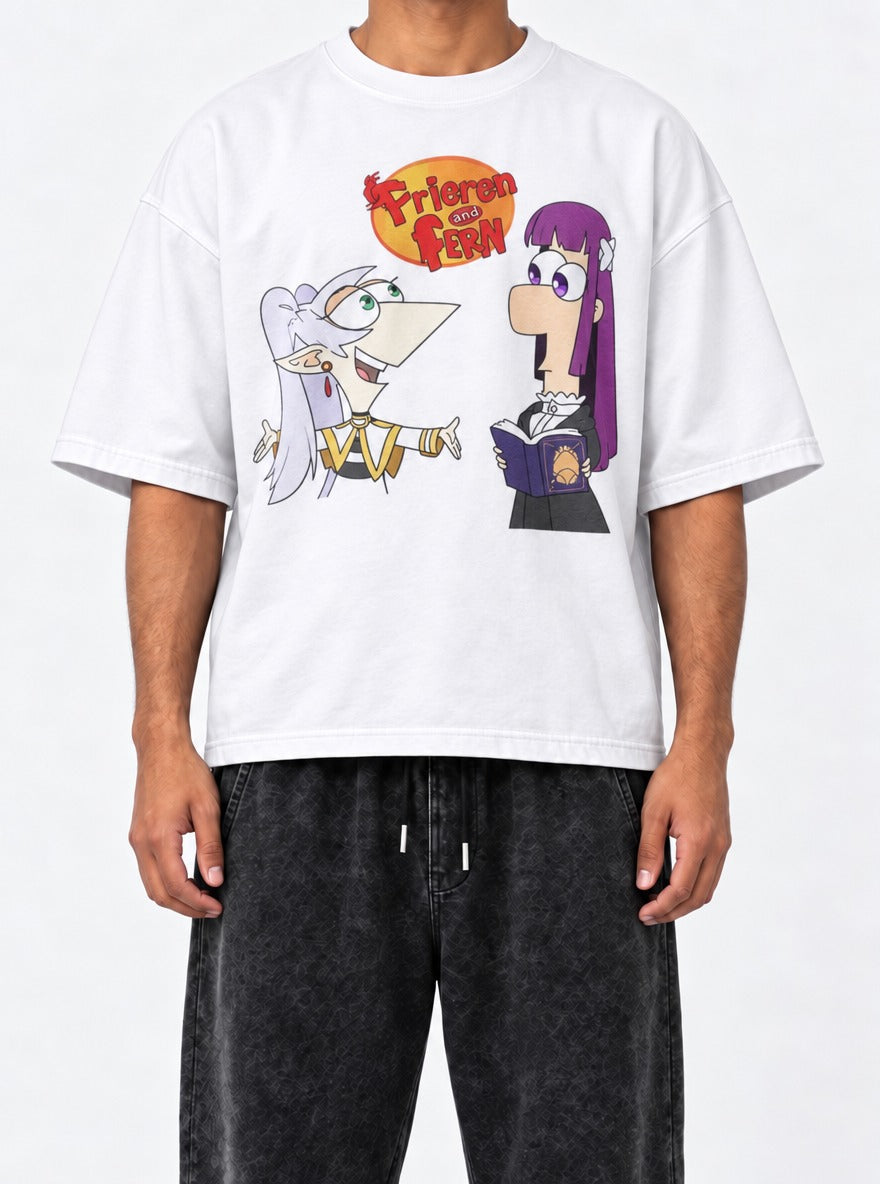 Frieren & Fern – White Tee – model shot | Meme Tees