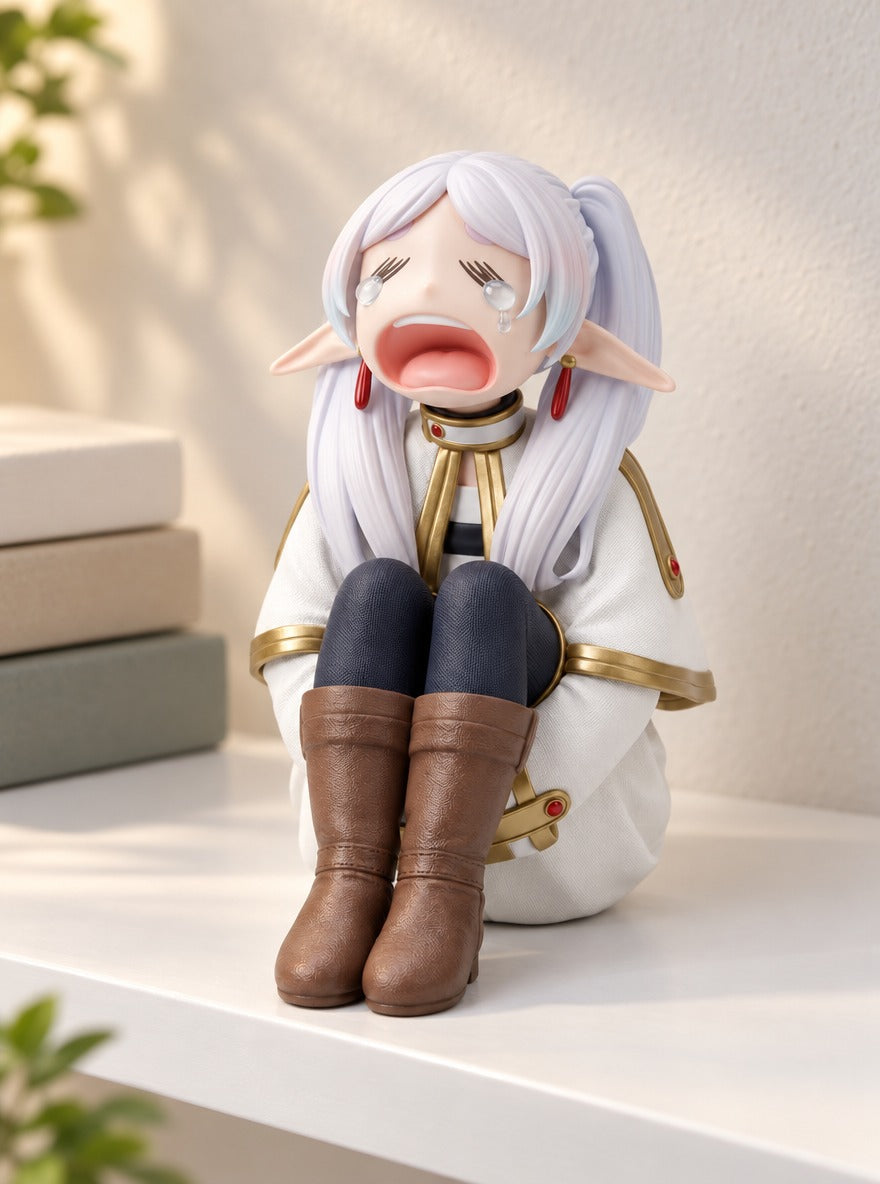 Frieren Crying Figure – on a display shelf | Frieren
