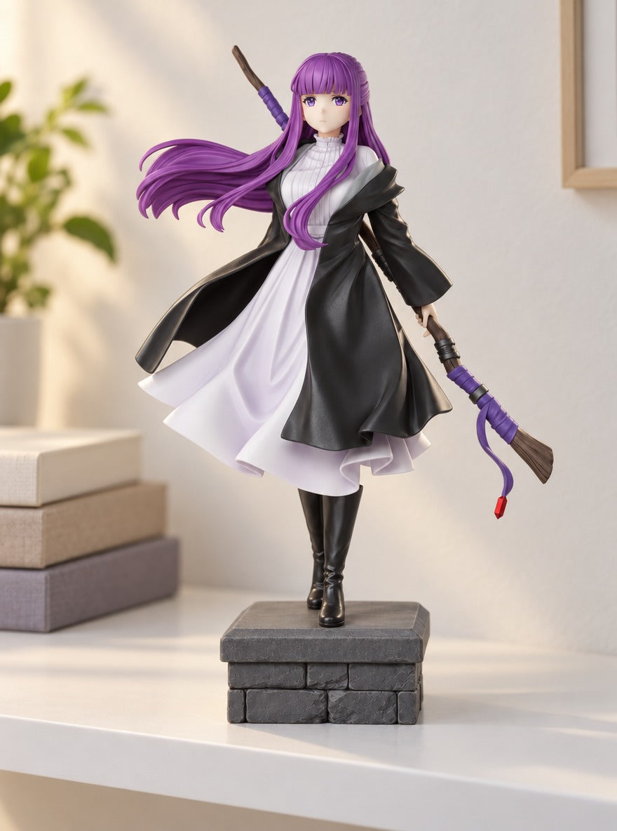 Fern Black Coat Figure – on a display shelf | Frieren