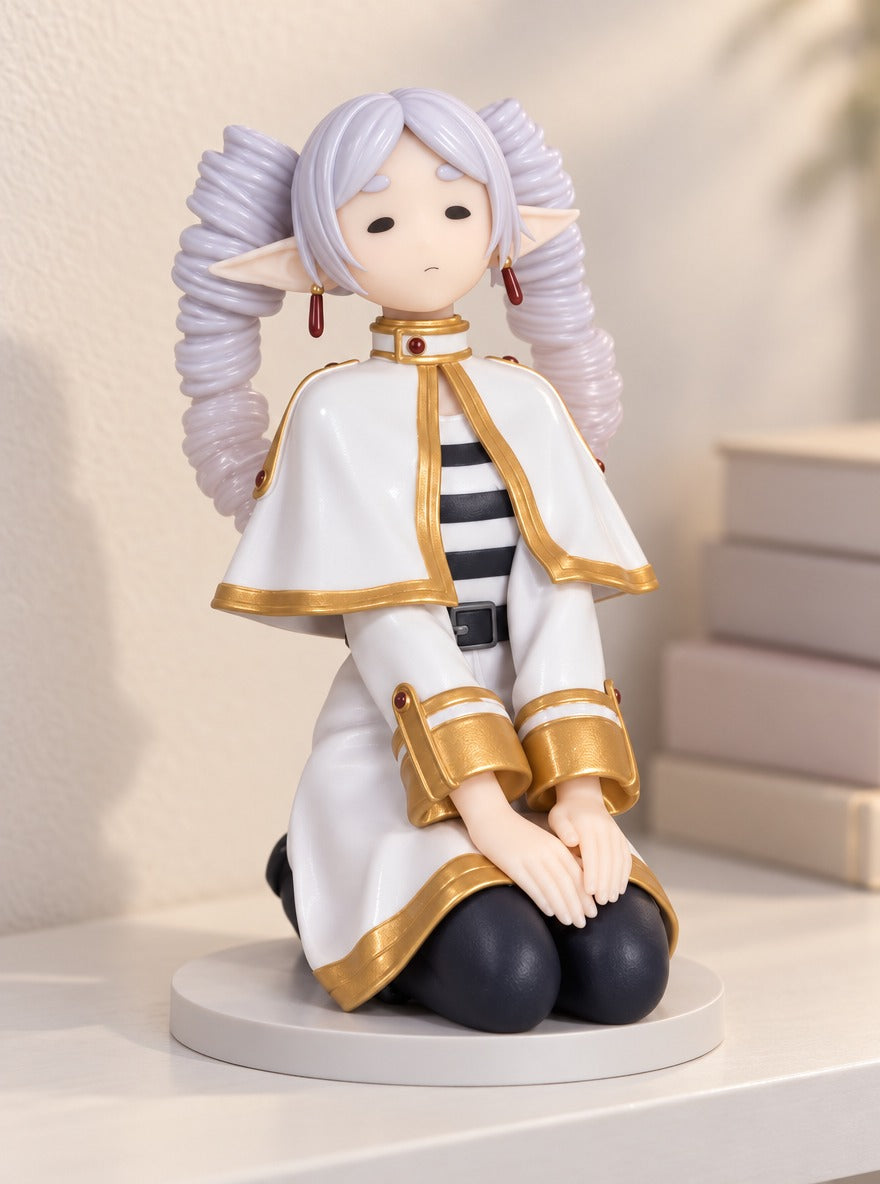 Frieren Kneeling Figure – on a display shelf | Frieren