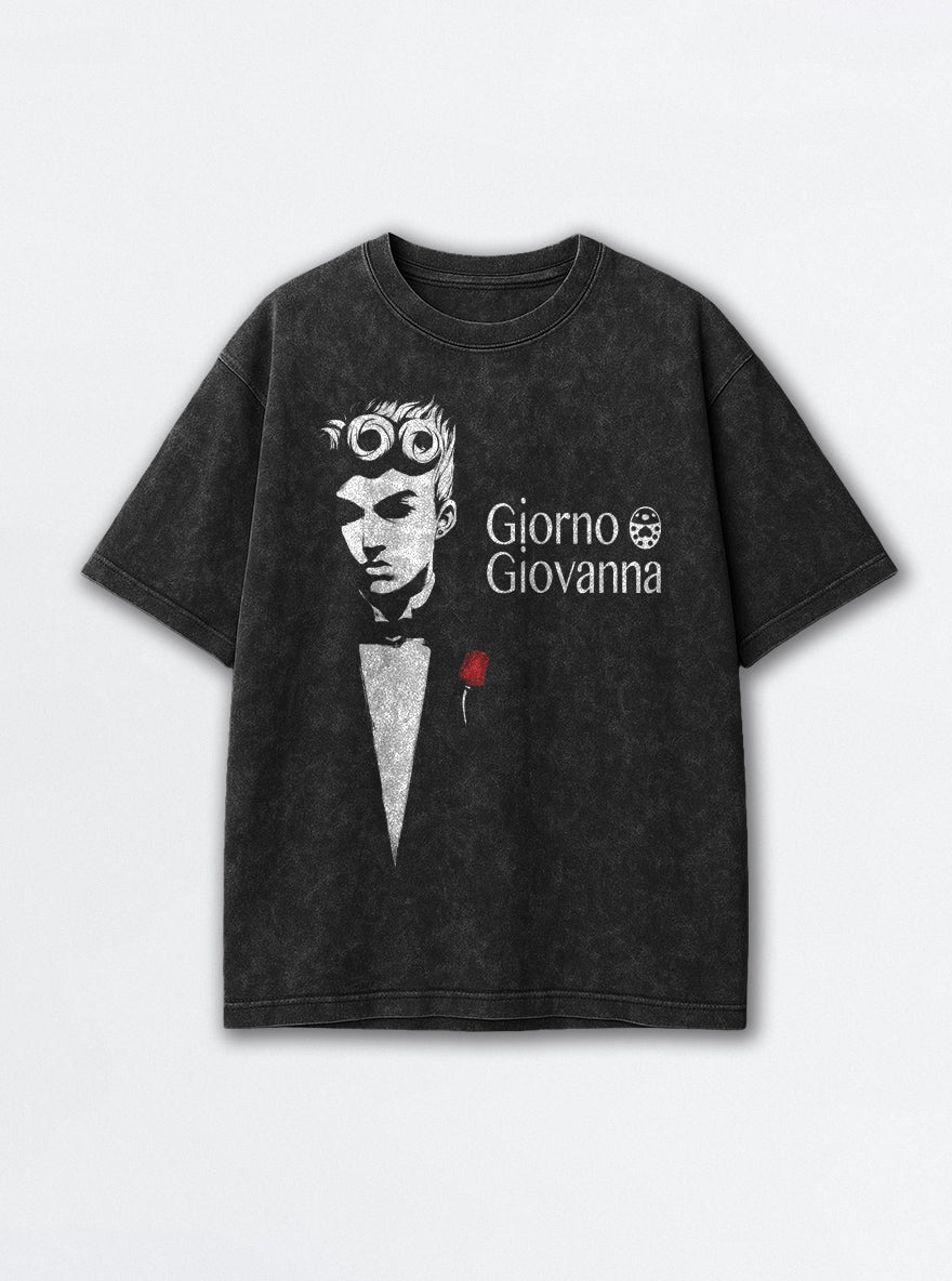 Giorno Godfather – Black Acid Wash Tee – mockup | Meme Tees