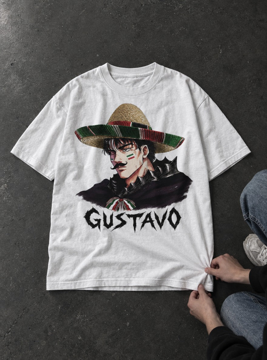 Gustavo – White Tee – flat-lay | Meme Tees