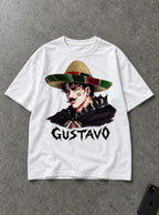 Gustavo – White Tee – flat-lay | Meme Tees