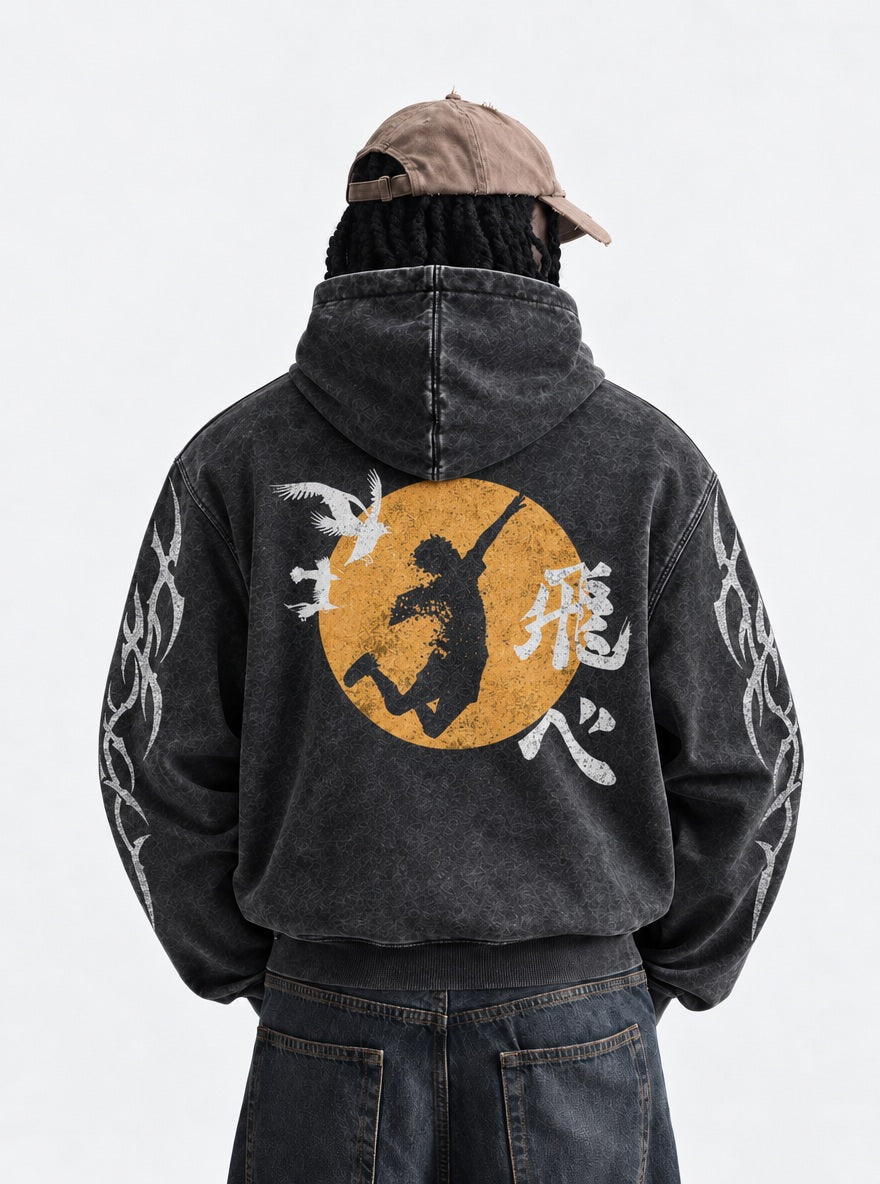 Hinata Sun Jump – Hoodie – model shot | Haikyuu
