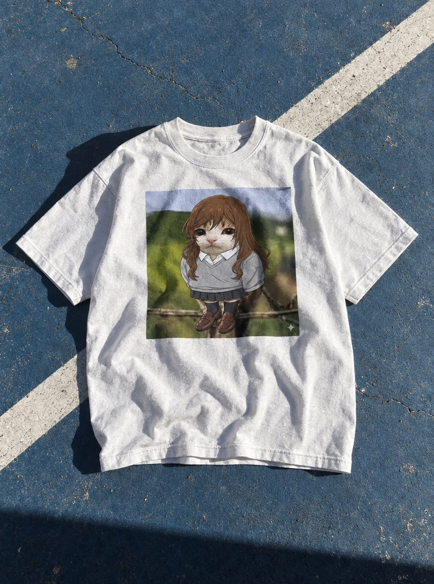 HoriMeowls – White Tee – flat-lay | Meme Tees