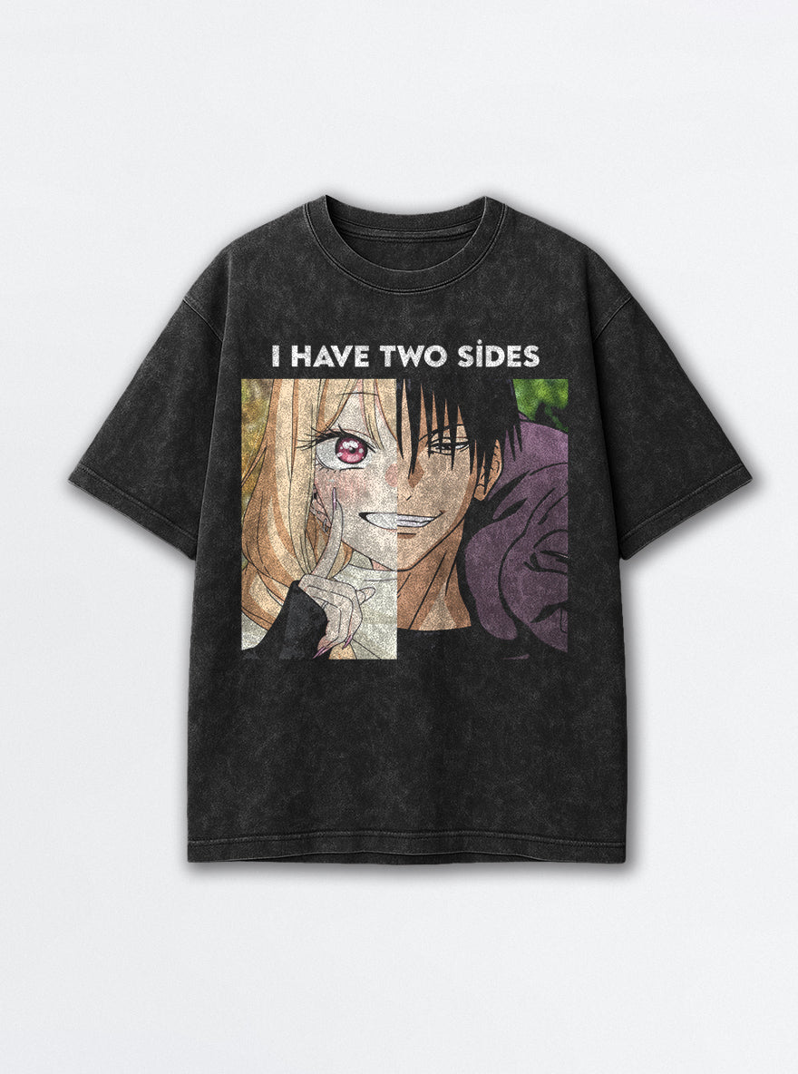 I Have 2 Sides – Black Acid Wash Tee – mockup | Meme Tees