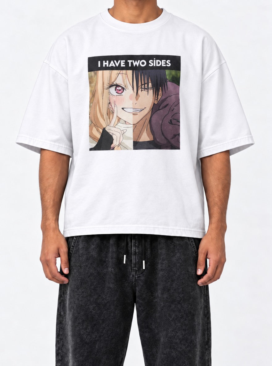 I Have 2 Sides – White Tee – model shot | Meme Tees