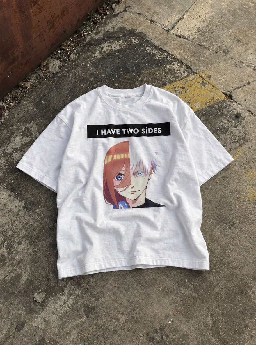 I Have 2 Sides – White Tee – flat-lay | Meme Tees