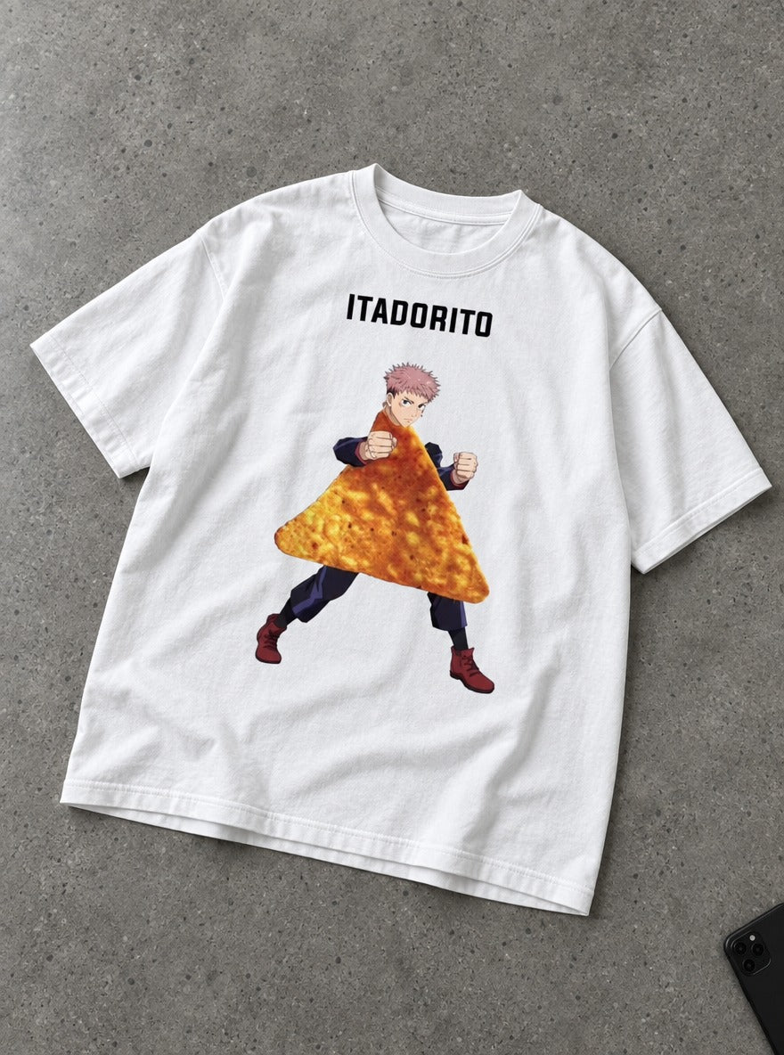 Itadorito – White Tee – flat-lay | Meme Tees