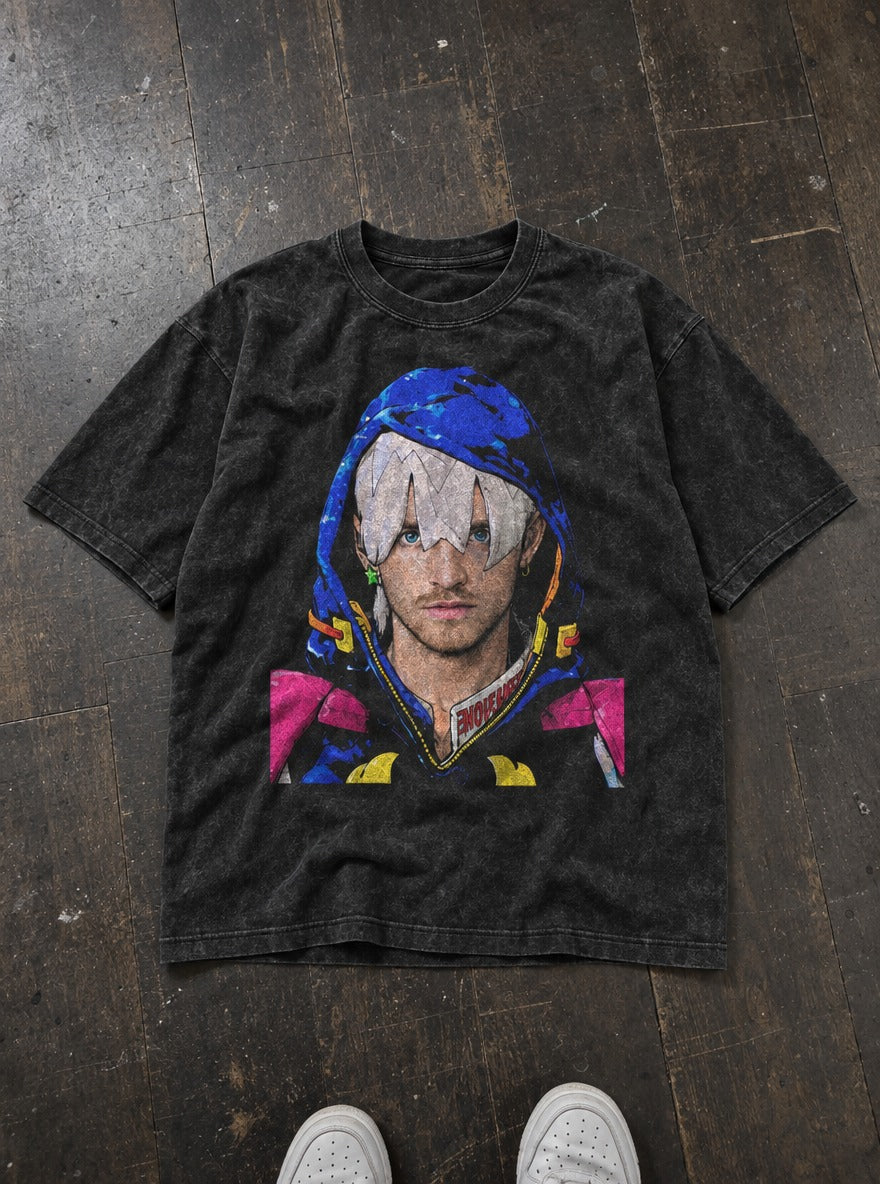 Jodio Pinkman – Black Acid Wash Tee – flat-lay | Meme Tees