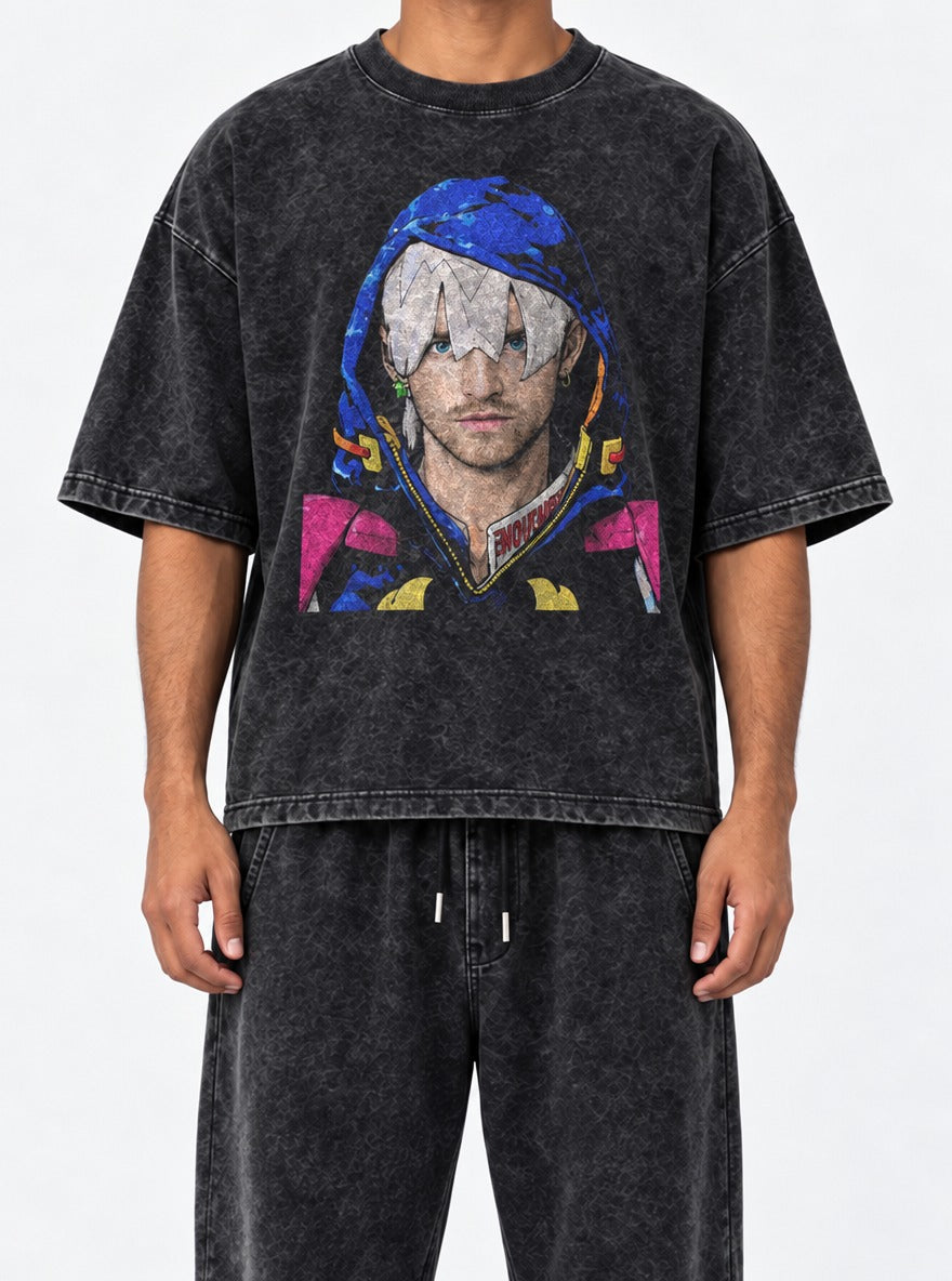 Jodio Pinkman – Black Acid Wash Tee – model shot | Meme Tees