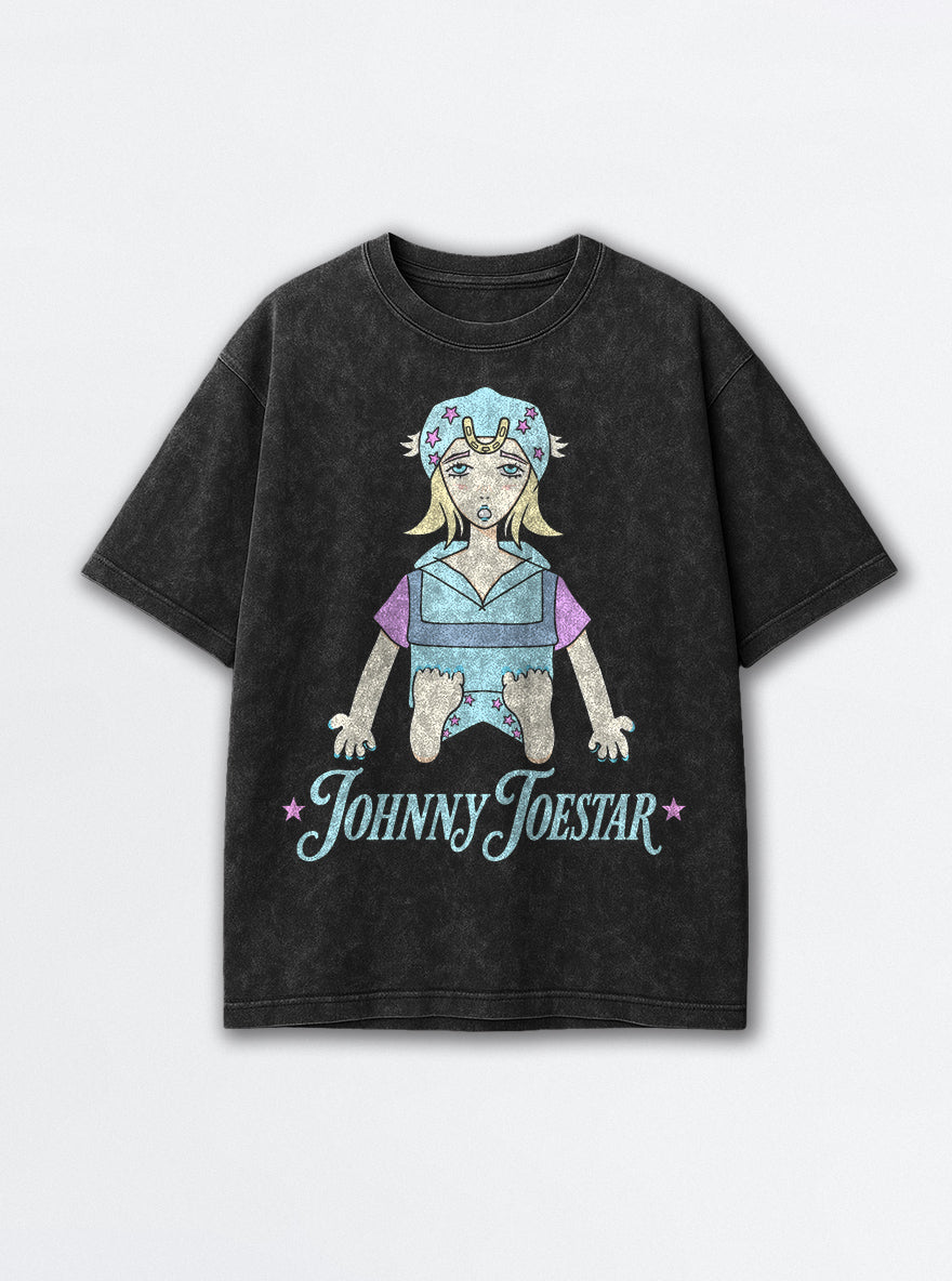 Johnny Toestar – Black Acid Wash Tee – mockup | Meme Tees