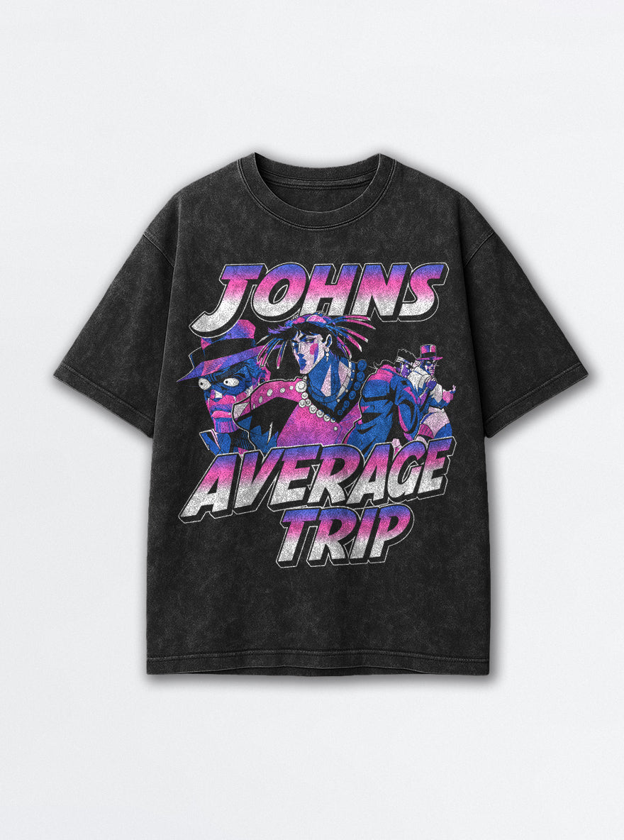 John's Average Trip – Black Acid Wash Tee – mockup | Meme Tees