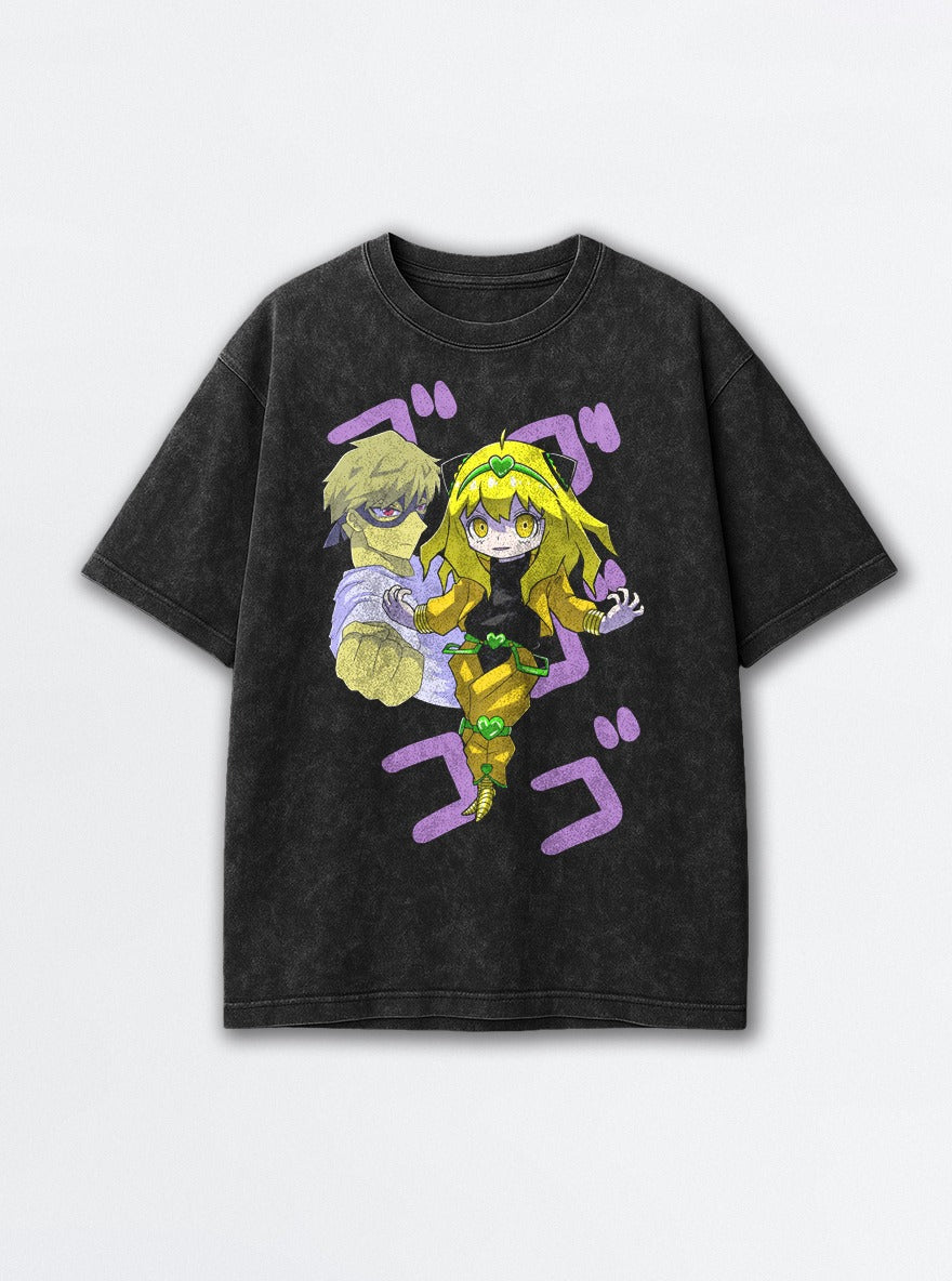 Gyaru DIO – Black Acid Wash Tee – mockup | JoJo