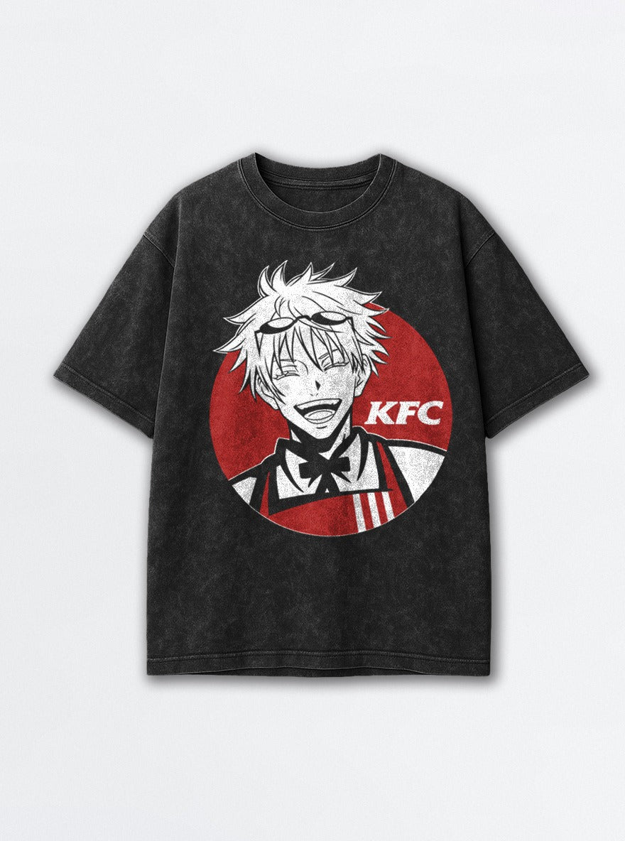 KFC Gojo – Black Acid Wash Tee – mockup | Jujutsu Kaisen