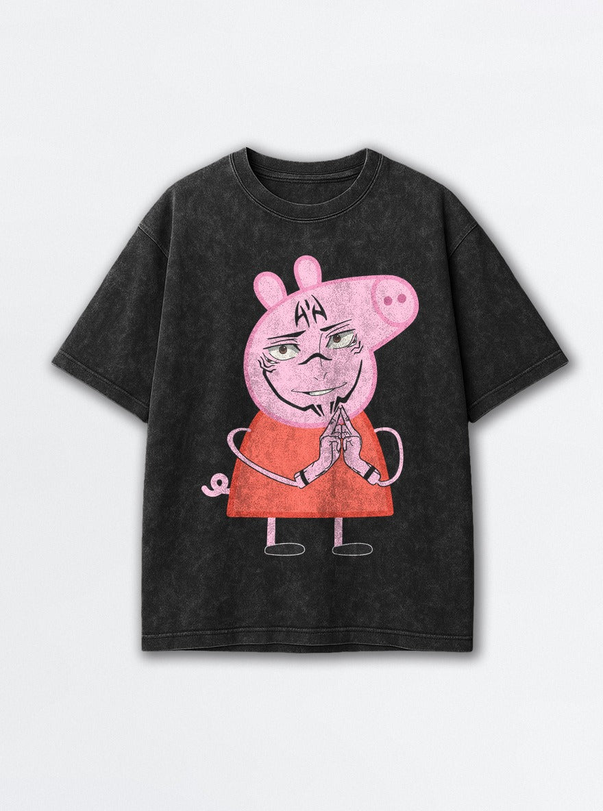Peppa Sukuna – Black Acid Wash Tee – mockup | Jujutsu Kaisen