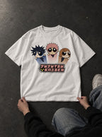 Jujutsu Kaisen Powerpuff – White Tee – flat-lay | Meme Tees