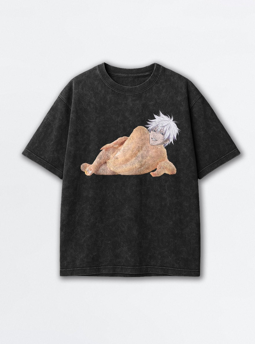 Raw Chicken Gojo – Black Acid Wash Tee – mockup | Jujutsu Kaisen