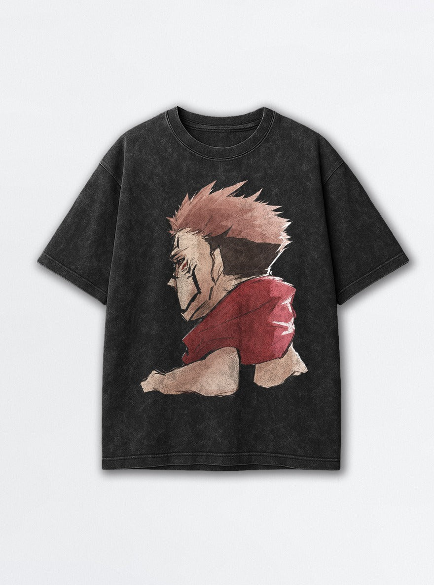 Sad Yuji – Black Acid Wash Tee – mockup | Jujutsu Kaisen