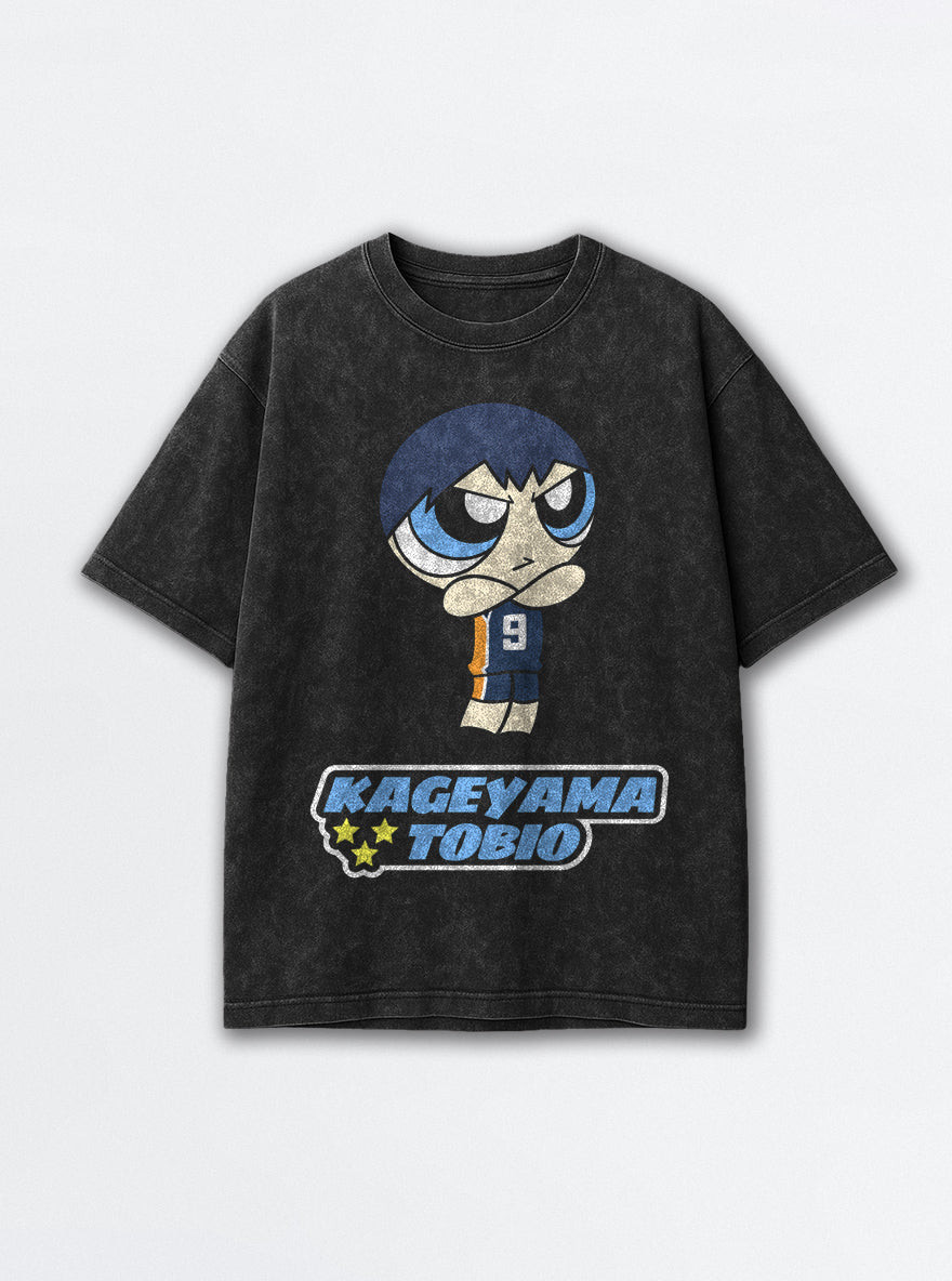 Kageyama Tobio – Black Acid Wash Tee – mockup | Meme Tees