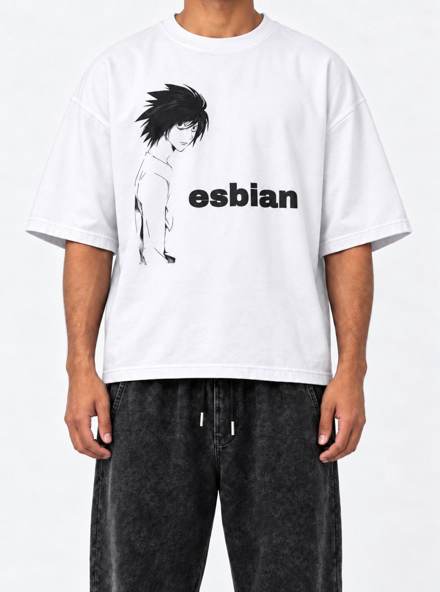 L Esbian – White Tee – model shot | Meme Tees