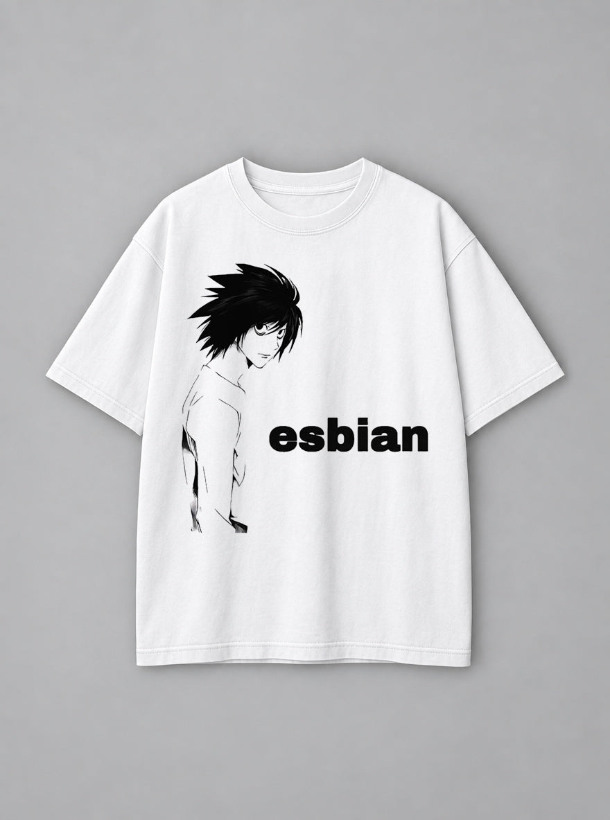 L Esbian – White Tee – mockup | Meme Tees