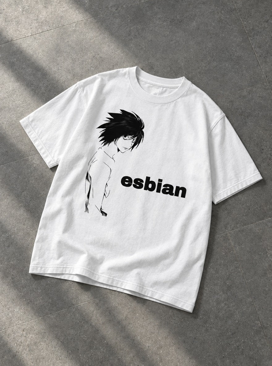 L Esbian – White Tee – flat-lay | Meme Tees