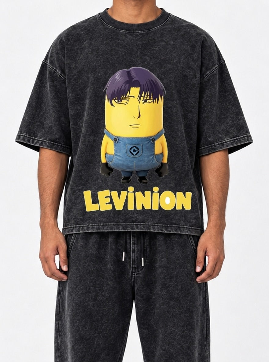 Levinion – Black Acid Wash Tee – model shot | Meme Tees