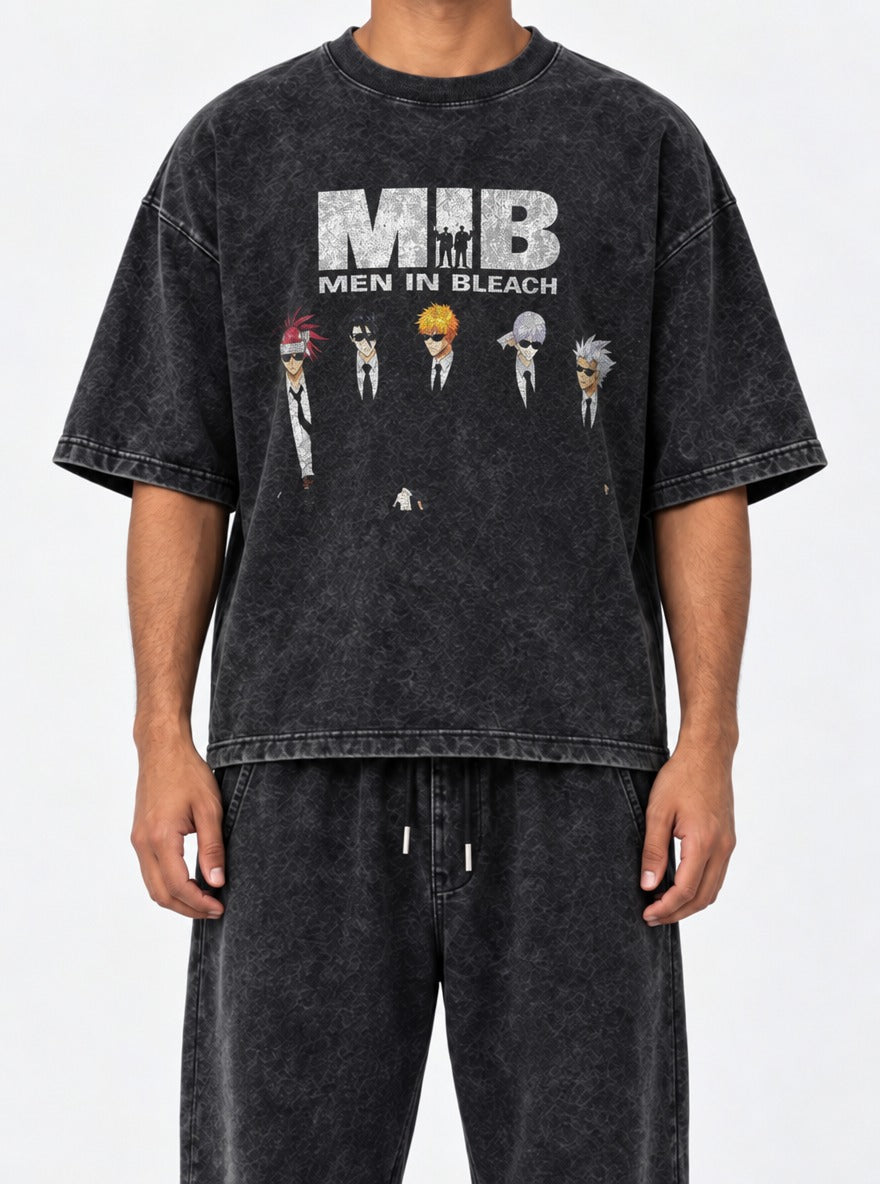 Men in Bleach – Black Acid Wash Tee – model shot | Meme Tees