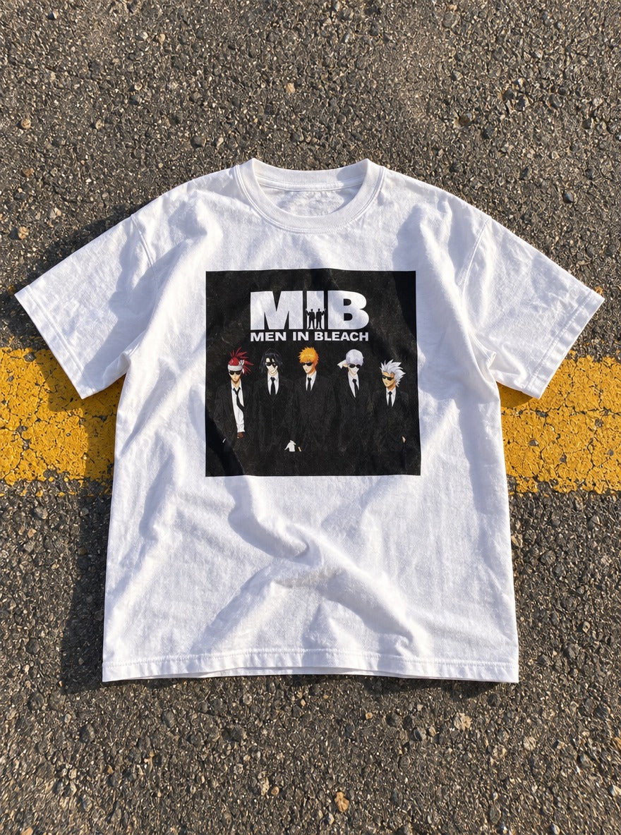 Men in Bleach – White Tee – flat-lay | Meme Tees